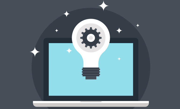 graphic of laptop with a light bulb in front of it