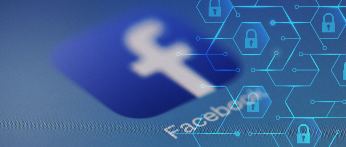Facebook app icon blurred behind a series of blue locks