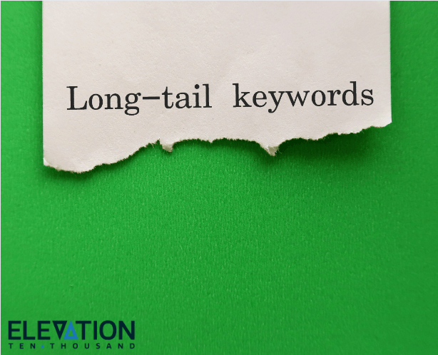 white, torn paper that says long-tail keywords on a green background
