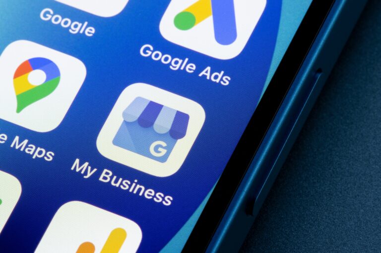 Google My Business mobile app icon is seen on an iPhone.